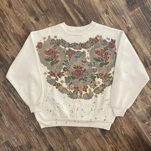 Vintage 1990s Colorful Flower Pattern Grandma Sweatshirt